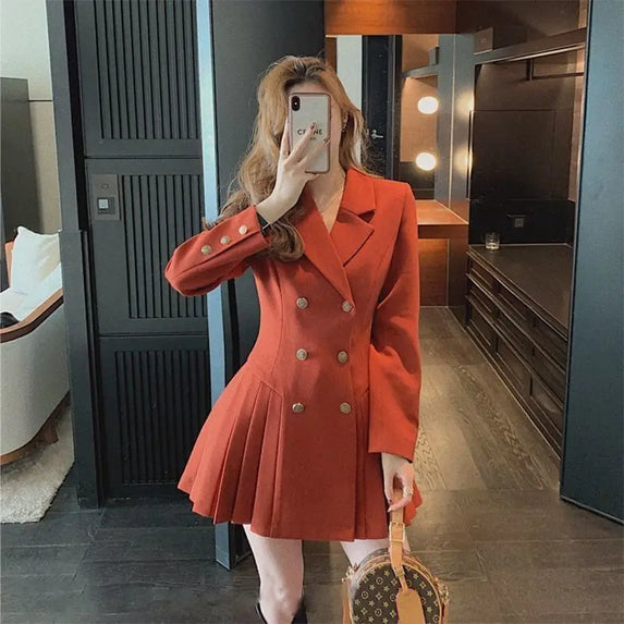 Women's Dress Harajuku Formal Occasion Female Dresses 2024 Long Sleeve Blazer Clothing Aesthetic Luxury Promotion Retro Fashion