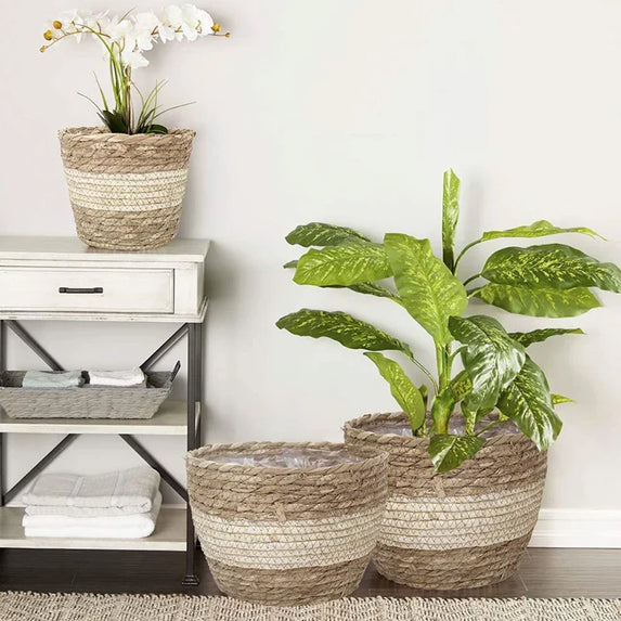 Straw Weaving Flower Plant Pot Basket Grass Planter Basket Indoor Outdoor Flower Pot Cover Plant Containers for Plantable Plants