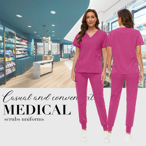 Hospital Scrub Sets Uniform Women Jogger Suit Nurse Accessories Medical Surgical Scrub Sets Pharmacy Healthcare Work Wear Unisex