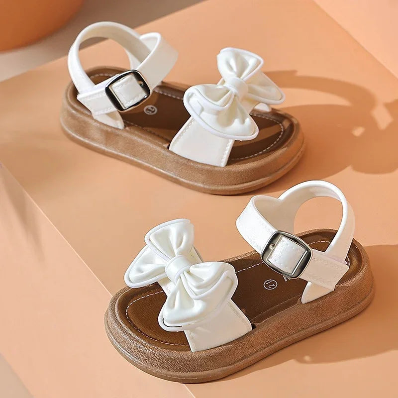 Girls Baby Bow Sandals Summer New Versatile Anti Slip Outdoor Student Princess Sandals Sweet Fashion Summer Kids Beach Sandals