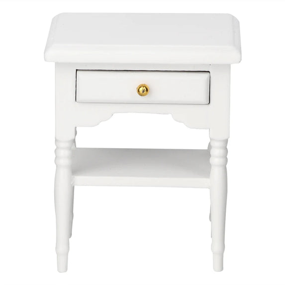 Bedside Table Furniture Wood Bedside Table 1:12 White Mini Bedroom Furnishing Articles Wooden Bedside Table Model