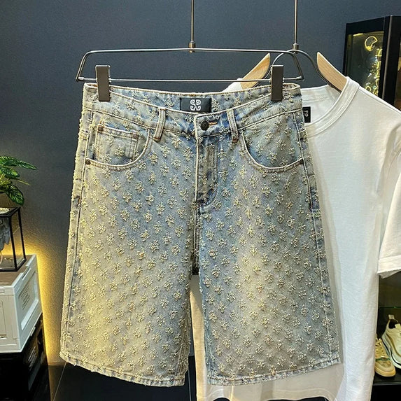 Workwear Pants, Washed Denim Shorts, Men's Denim Shorts, Designer High Street Fashion, Loose Fit, Fir Straight Leg Men's Shorts