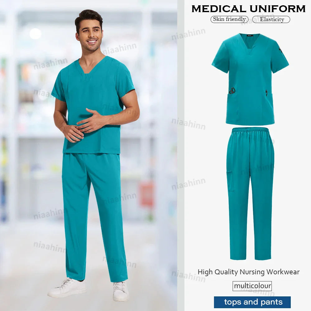 Wholesale Scrubs Uniforms Sets Medical Scrub Stretch Suit Healthcare Nursing Articles Unisex Surgical Uniforms Woman Men Uniform