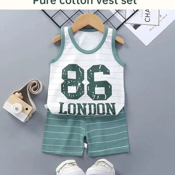 Children Sets Kids Clothes Boys Girls Vest Suit  Summer Children's Clothing baby Cotton T-Shirts Shorts Tank Top Sleeveless