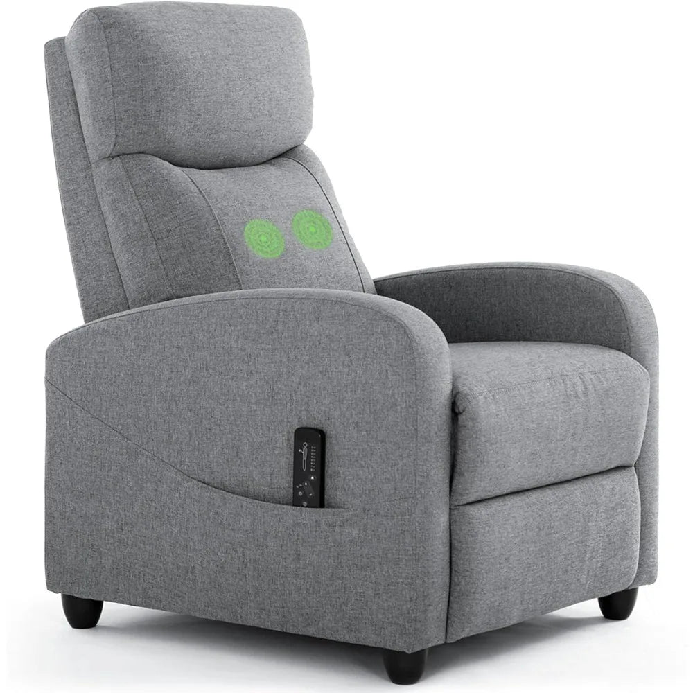 Recliner Chair with Massage and Lumbar Support, Small Fabric Home Theater Seating, Adjustable Modern Reclining Chair for Adults