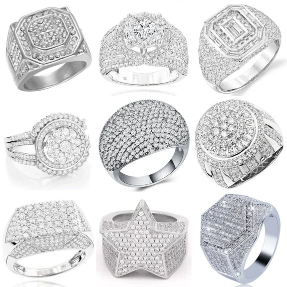 Ofertas Hip Hop Style Trendy Men Women Rings Copper Ring Iced Out Bling Pave Cubic Zirconia Geometry Ring Charms