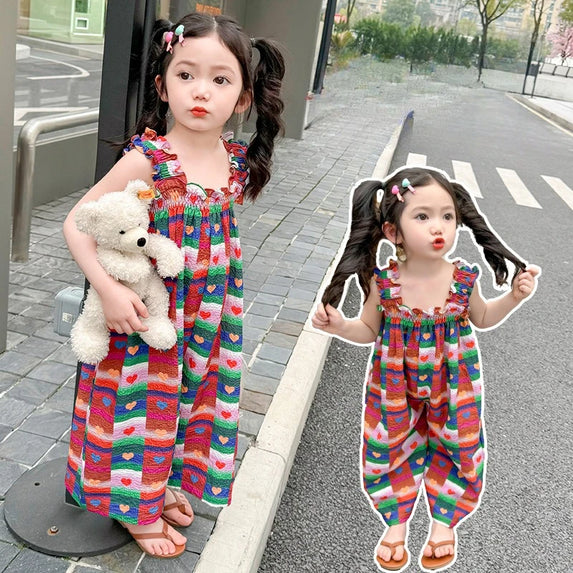 Summer New Baita Girl Baby Strap Casual Pants Sweet and Loving Strap Pants for Girls Stylish Sleeveless Jumpsuit for Children