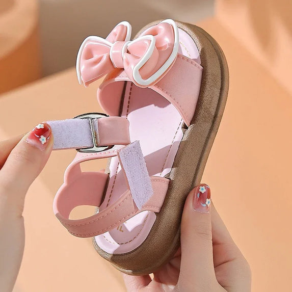 Girls Baby Bow Sandals Summer New Versatile Anti Slip Outdoor Student Princess Sandals Sweet Fashion Summer Kids Beach Sandals