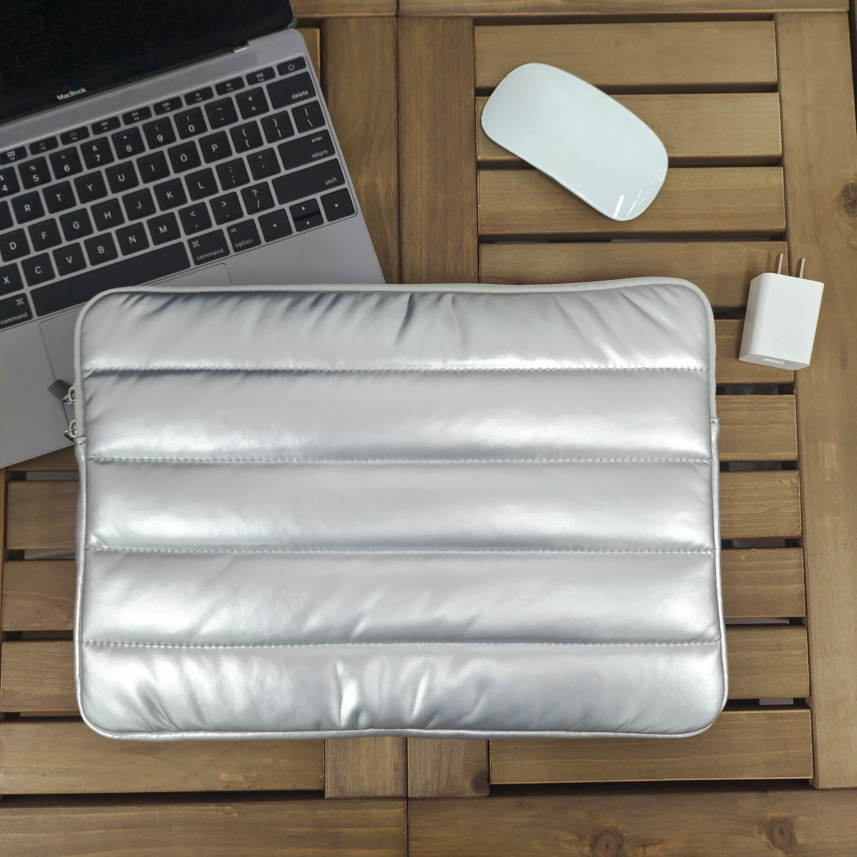 Puffy Laptop Sleeve 13-14 Inch Silver Laptop Bag for Women 15-16 Inch Carrying Case Cover for MacBook Pro/Air,9-11“ Ipad Pouch