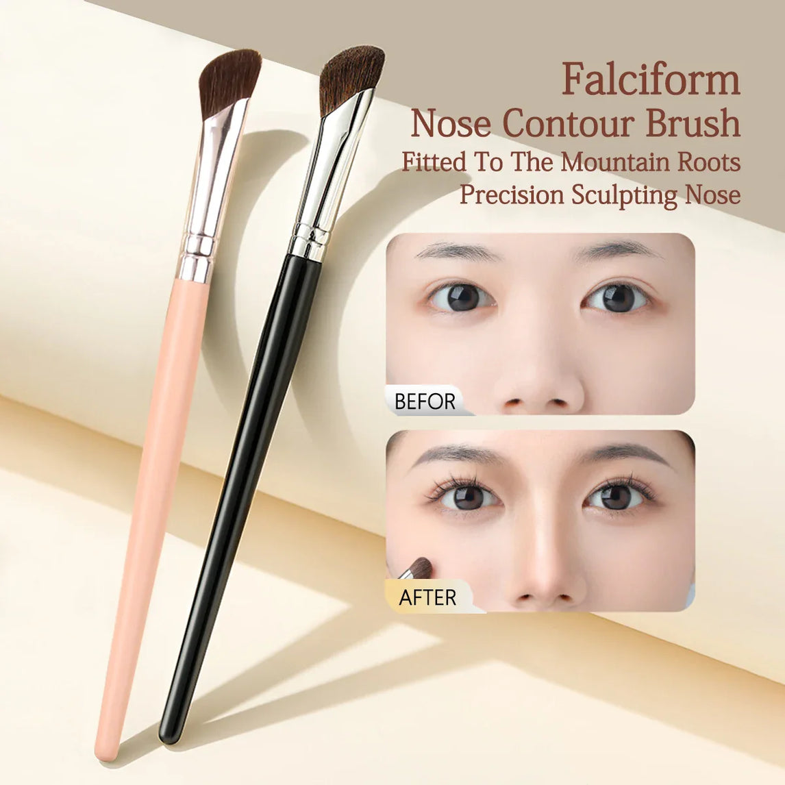 2PCS Cangzhou Sickle Nose Shadow Brush for Sculpting, Nose Wing Halo Dyeing, Super Soft Makeup Brush, Diagonal Nose Brush Tool