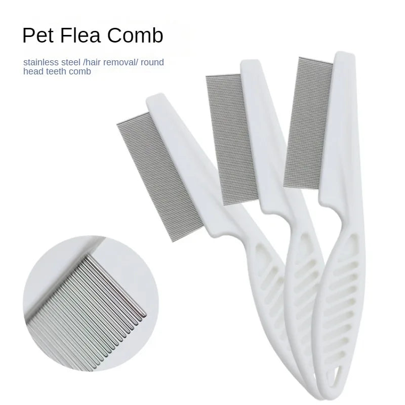 Flea Comb Dog Cat Hair Removal Brush Stainless Steel Dense Teeth Comb Pet Dematting Grooming Cleaning Supplies for Dog and Cat
