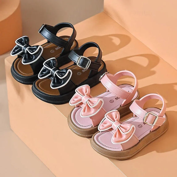 Girls Baby Bow Sandals Summer New Versatile Anti Slip Outdoor Student Princess Sandals Sweet Fashion Summer Kids Beach Sandals