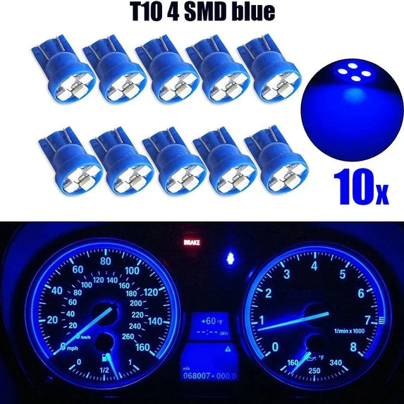 10Pcs/Set Car Light T10 4SMD 1210 LED Wedge Dashboard Gauge Cluster Light Bulb Blue LED Light Car Reading Light