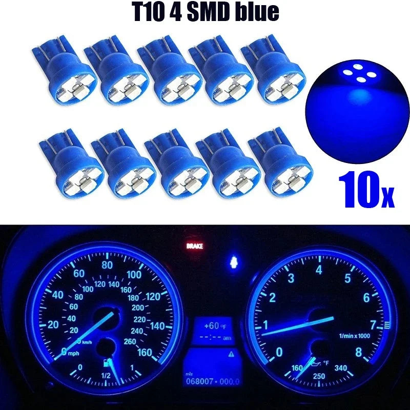10Pcs/Set Car Light T10 4SMD 1210 LED Wedge Dashboard Gauge Cluster Light Bulb Blue LED Light Car Reading Light