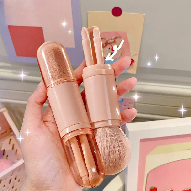 4in1 Travel Makeup Brushes Set Retractable Kabuki Brush and 3 Small Brushes Eye Soft Small Portable for Makeup Touchup facility