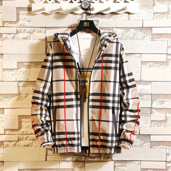 Trendy Korean Style Men's Plaid Jacket Spring Autumn New Arrival Slim Fit Hooded Versatile Casual Clothing From China