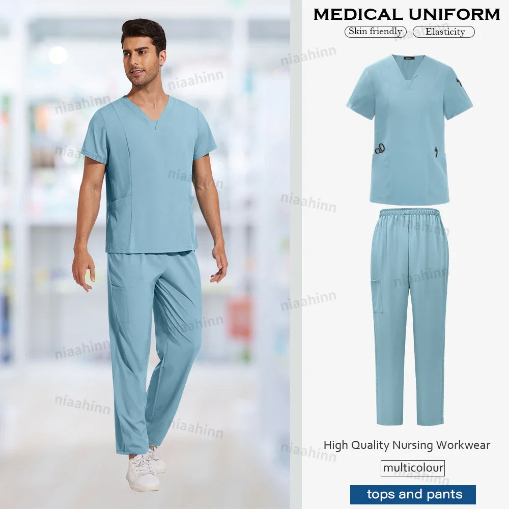 Wholesale Scrubs Uniforms Sets Medical Scrub Stretch Suit Healthcare Nursing Articles Unisex Surgical Uniforms Woman Men Uniform