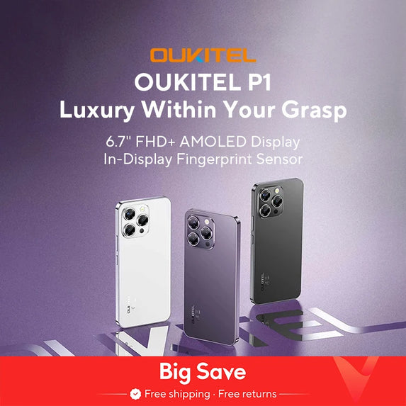 OUKITEL P1 Smartphone Global Version 6.7'' 120Hz AMOLED Display 8GB 256GB MTK Helio G99 50MP Main Camera 5150mAh NFC Cellphone