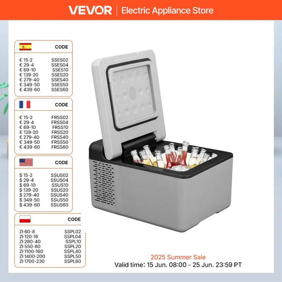 VEVOR 9L 15L Car Refrigerator Portable Compressor Fridge Freezer Cooler 12V/24V DC 110-240V AC for RV Travelling Camping Fishing