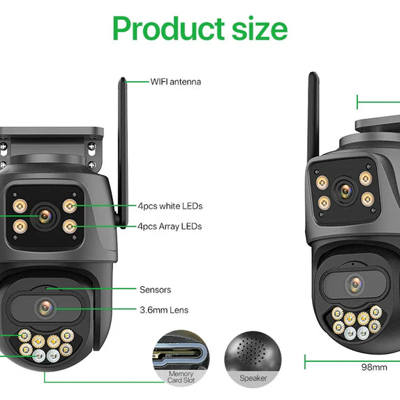 External Wifi PTZ Camera Dual Lens 4K 8MP HD Outdoor IP Camera 4MP Auto Tracking Security Protection CCTV Surveillance iCsee P2P