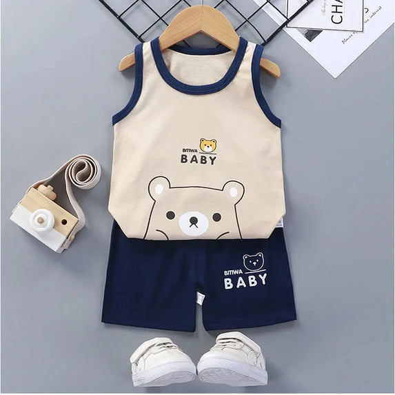 Children Sets Kids Clothes Boys Girls Vest Suit  Summer Children's Clothing baby Cotton T-Shirts Shorts Tank Top Sleeveless