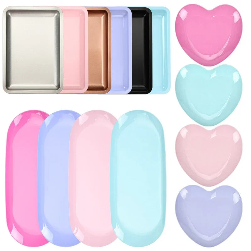 New Stainless Steel Cosmetic Storage Tray Heart Shape Nail Art Equipment Plate Surgical Dental Salon Manicure Tools