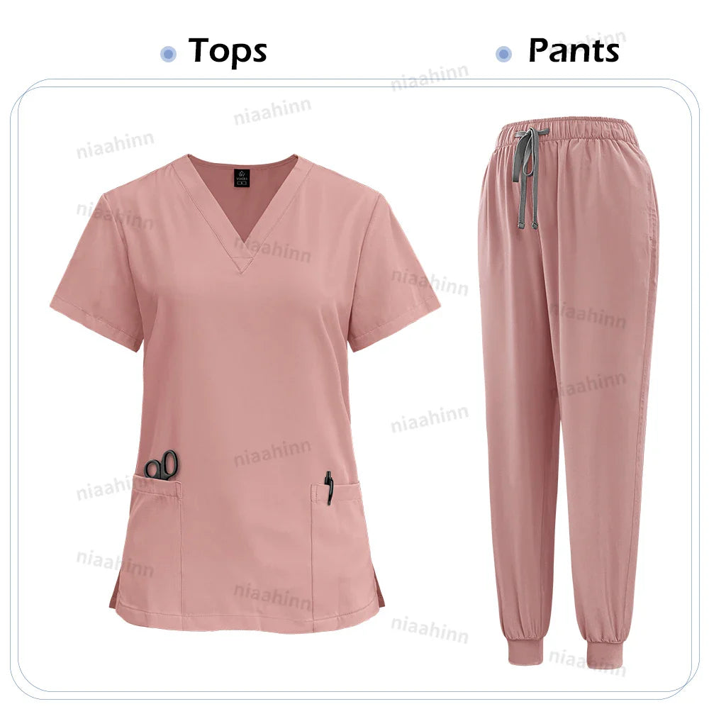 Medical Scrub Nursing Surgical Gown High Quality Elastic Scrub Healthcare Pharmacy Solid Color Uniform Wholesale Workwear Unisex