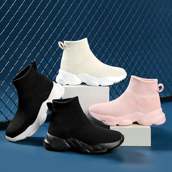 Kid Shoes Sneakers Fashion Knit Luxury Designer High Top Children Shoes Comfortable Casual Running Sports Tennis Shoes Boy Girls