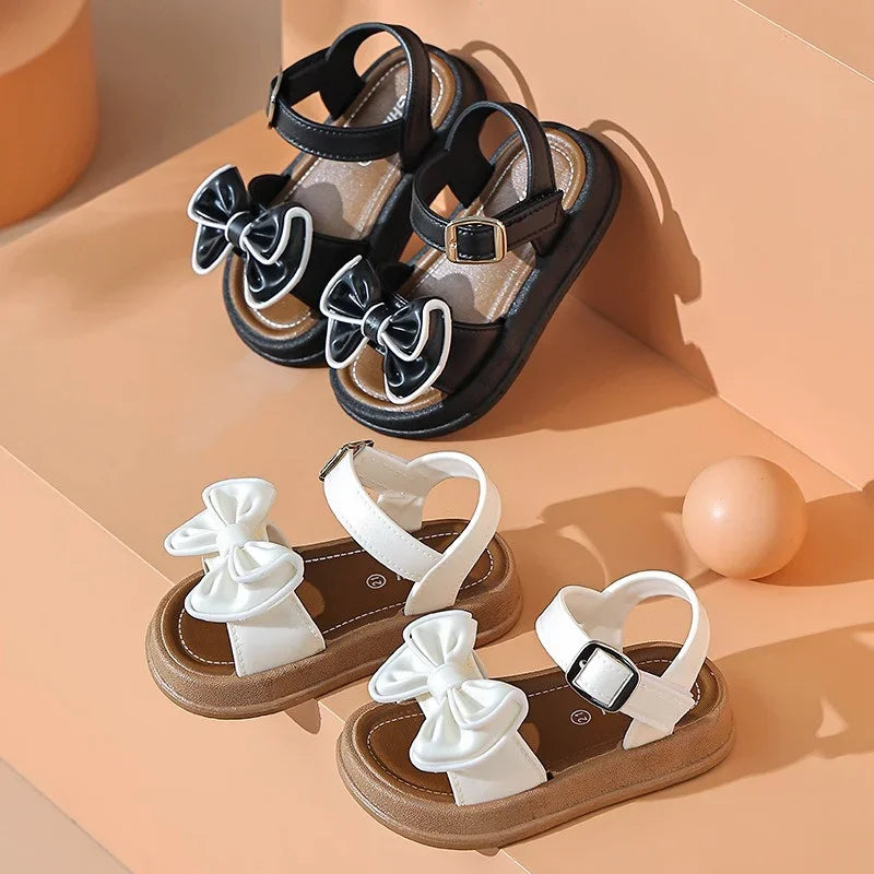 Girls Baby Bow Sandals Summer New Versatile Anti Slip Outdoor Student Princess Sandals Sweet Fashion Summer Kids Beach Sandals