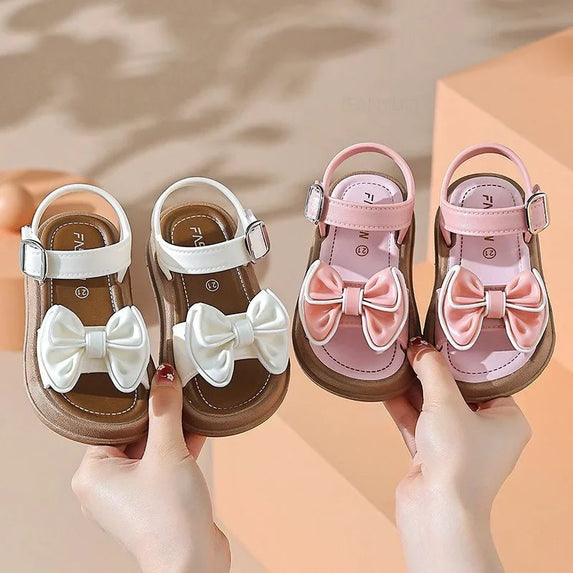 Girls Baby Bow Sandals Summer New Versatile Anti Slip Outdoor Student Princess Sandals Sweet Fashion Summer Kids Beach Sandals