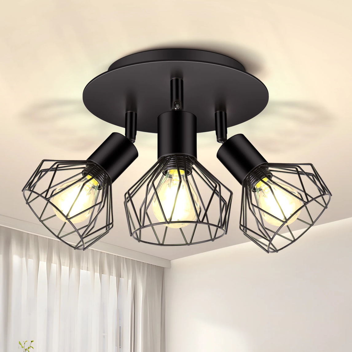 Iron Cage Ceiling Light 3/4Head Modern Chandelier  Living Room E14/E27 Hanging Lamps for Home Decor Dining Room Bedroom Kitchen