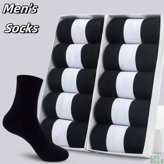 10/5 pairs of men's mid-calf autumn and winter new black business solid color cotton men's socks socks