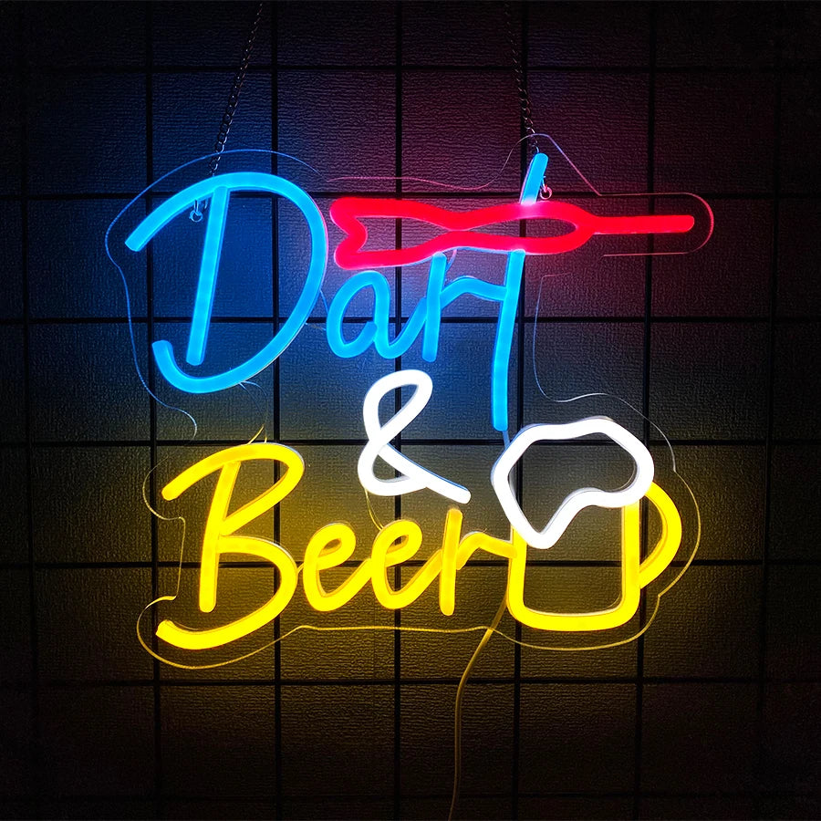 Dart Beer Neon Sign, Darts And Beer Led With Decor, Used For Personalized Wall Lamps In Bars, Clubs, Game Rooms And Home Walls.