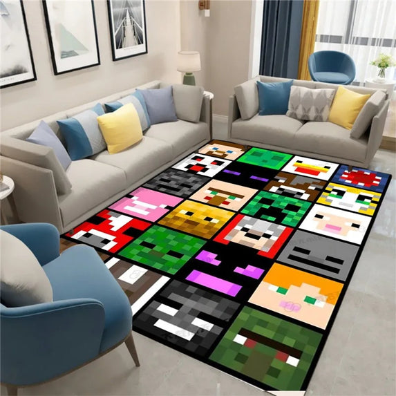 MINISO Disney Minecraft Anime Carpet for Living Room Bedroom Bedside Rug Nonslip Floor Mat Home Balcony Mats Home Decoration