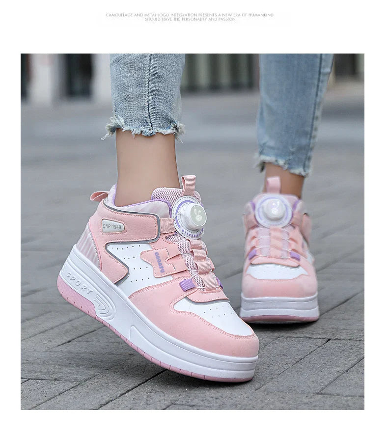 Children Junior Roller Skate Shoes Kids Sneakers with Two Boys Girls Wheels Shoes Running Adult Casual Boys Shoes size 31-42