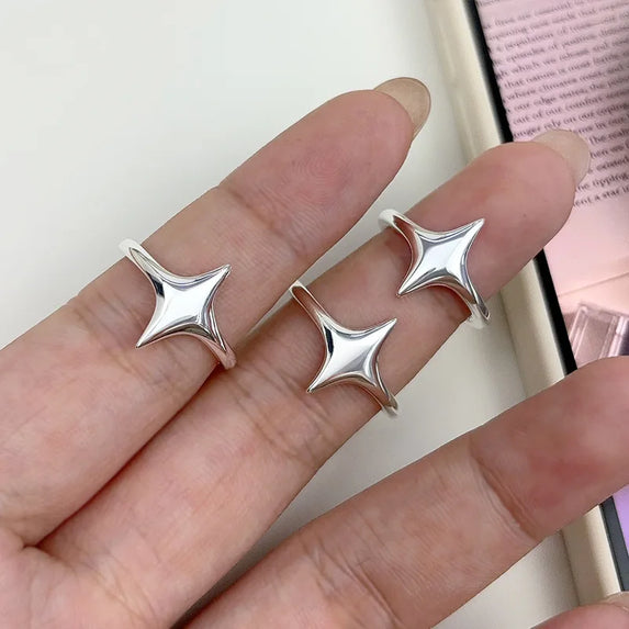 925 Sterling Silver Rings For Women Geometric Fine Jewelry Finger Adjustable Simple Star Ring For Party Birthday Gift