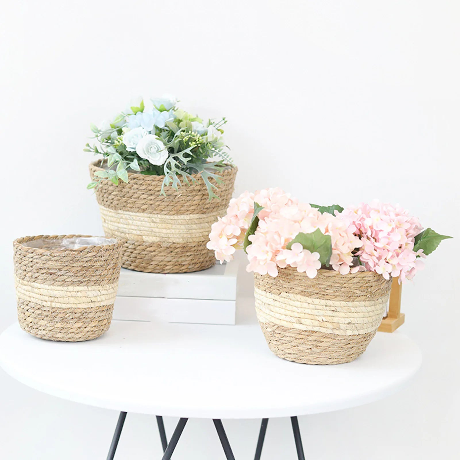 Straw Weaving Flower Plant Pot Basket Grass Planter Basket Indoor Outdoor Flower Pot Cover Plant Containers for Plantable Plants