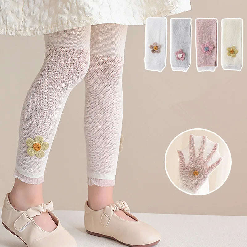 Girls Leggings Kids Hollow Out Pants Summer Children's Clothing Pencil Pants Flower Trousers Korean Style