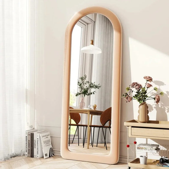 63" X 24" Full Length Mirror,Wall Mirror, Full Body Mirror with Stand, Arched Velvet Mirror