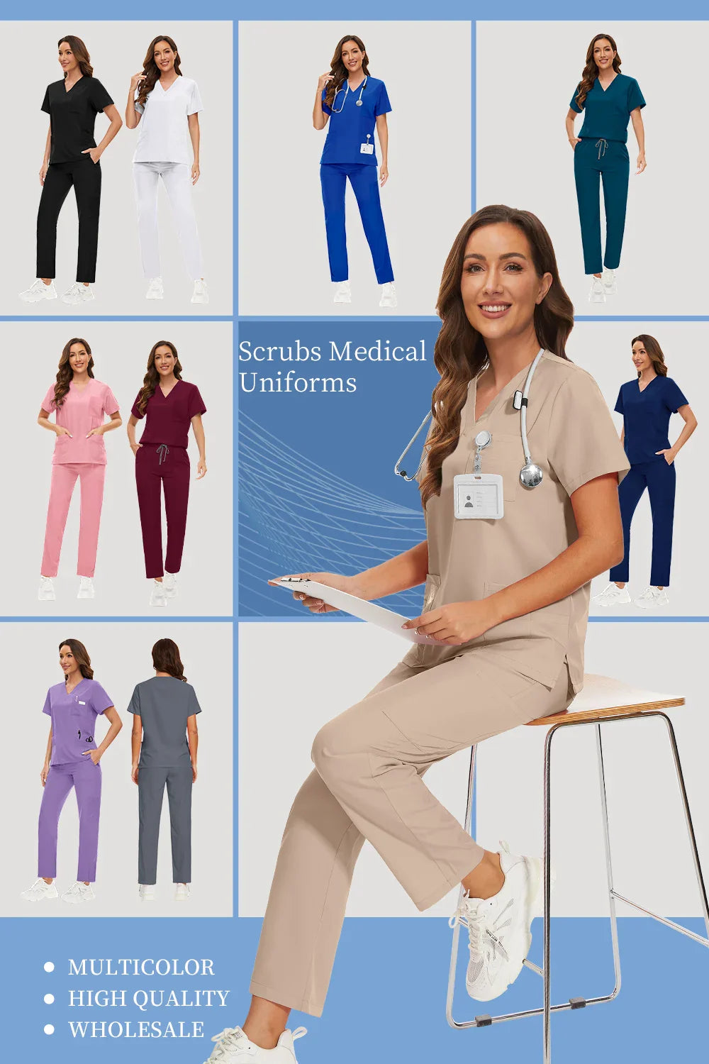 Anti Wrinkle Washable Soft Hospital Uniform Hot Sale Pet Vet Nurse Scrub Set Women Medical Scrubs Sets Women Medical Accessories