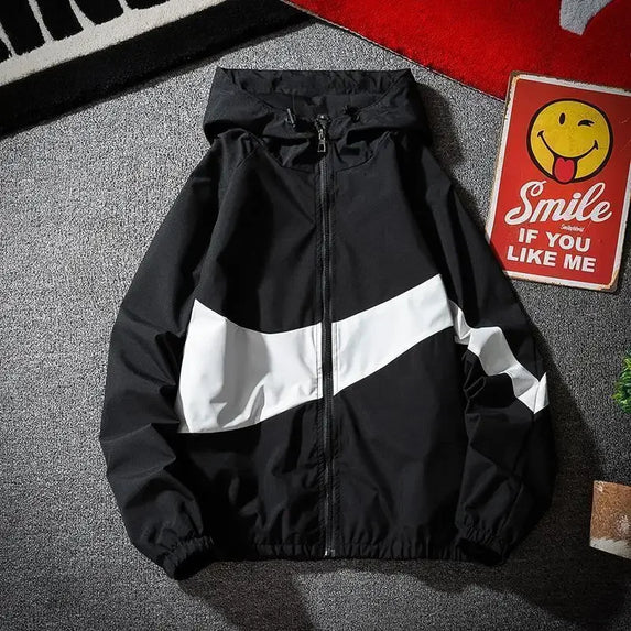 New Spring Autumn Men's Fashion Color Block Jacket Casual Trendy Thin Student Style Jacket Hooded Top Loose Fit
