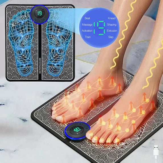 EMS Pulse Foot Massager  8 Modes 19 Level USB Charging Sole Massage Pad for Feet Muscle Stimulation Relaxation