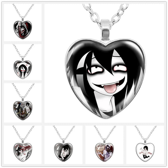 Jeff And Jane The Killer Necklace Anime Creepypasta Creepy Pasta Ticci Toby Creative Cartoon Glass Cabochon Heart  Pendant Gifts