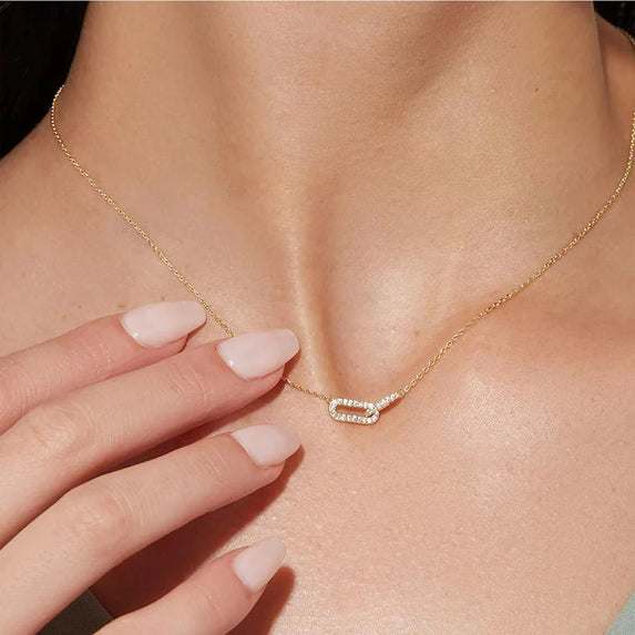 New 925 Sterling Silver Shiny Rectangle Double Zircon Circle CZ Zirconia Necklaces Pendants Gift For Girl Choker NK232