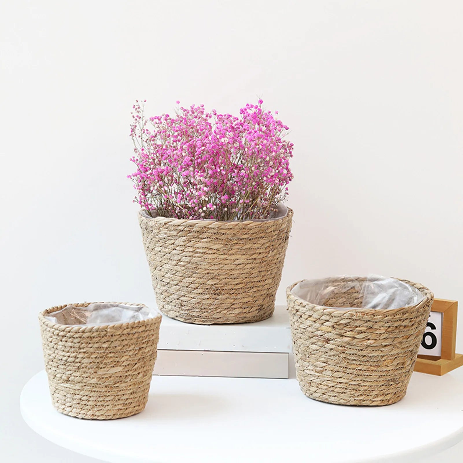 Straw Weaving Flower Plant Pot Basket Grass Planter Basket Indoor Outdoor Flower Pot Cover Plant Containers for Plantable Plants