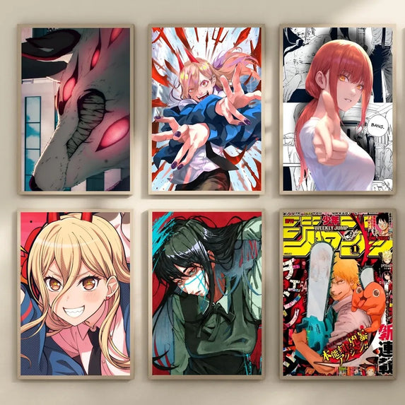 chainsaw man  Poster Self-adhesive Art Waterproof Paper Sticker Coffee House Bar Room Wall Decor