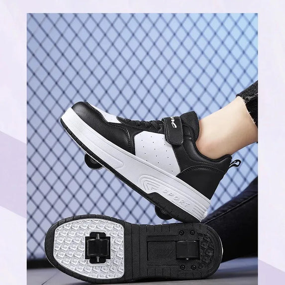 Magic Roller Skates Dual Wheel Slip-on Roller Skating Shoes 2024 New Spring Autumn Leather Surface Sports Shoes For Women Kids