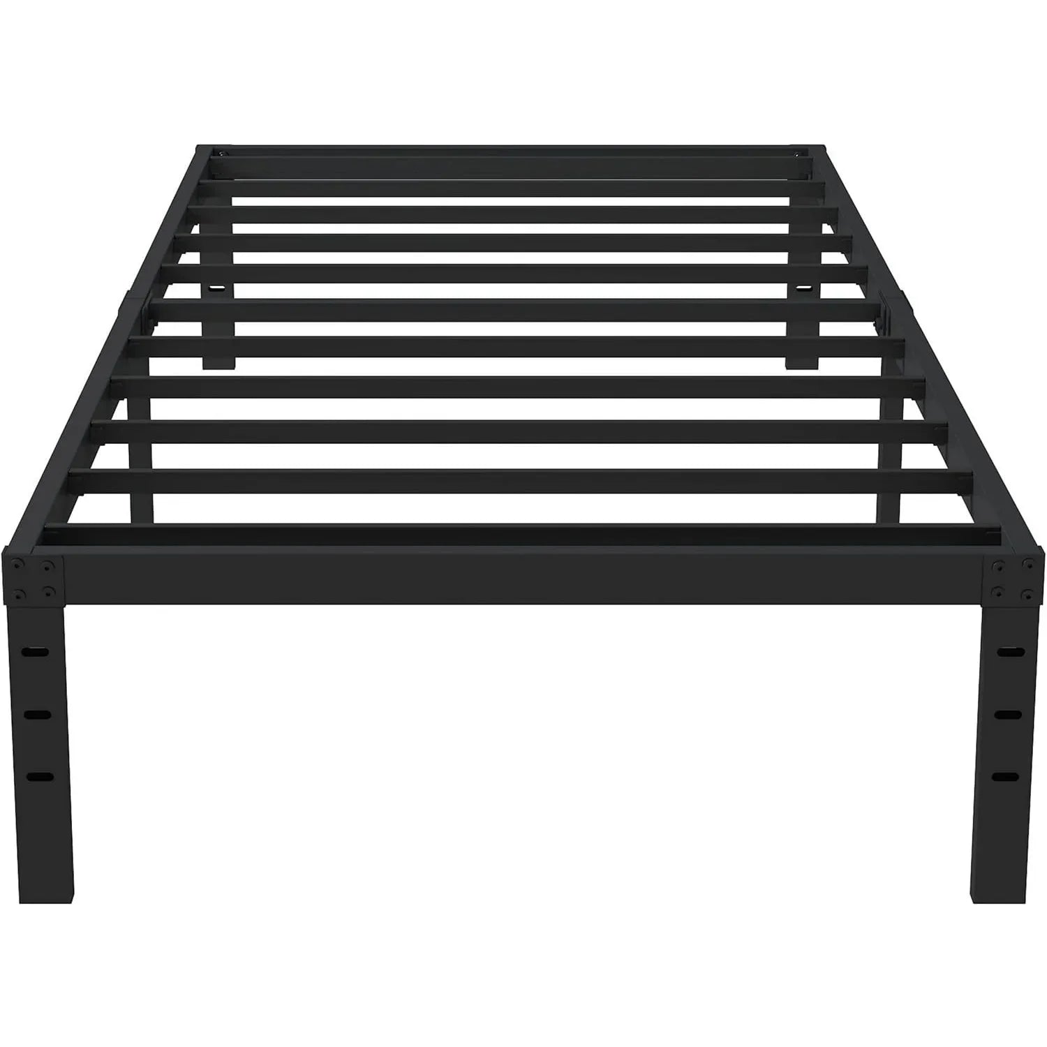16 inch twin bed frame without box spring, metal platform, with 14 inch storage space, 2500 pound steel bar support, black