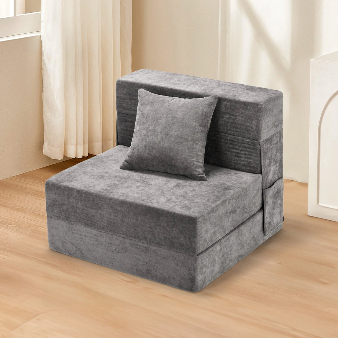 Folding Sofa Bed Memory Foam Fold Out Chair Bed Convertible Sofa Bed Chair Gray Single