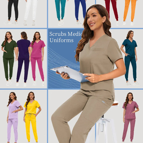 Hospital Scrub Sets Uniform Women Jogger Suit Nurse Accessories Medical Surgical Scrub Sets Pharmacy Healthcare Work Wear Unisex